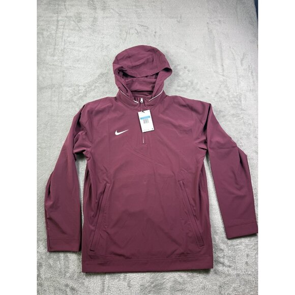 Nike Hooded Pullover Jacket Mens Medium Burgundy 1/4 Zip Swoosh Woven FJ9545-669 - Picture 1 of 12
